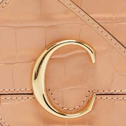 Pre Owned Chloe Peach Crocodile Embossed Leather Mini C Round Crossbody Bag