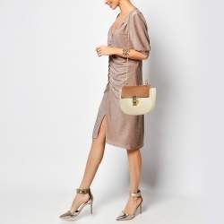 Chloe Peach/Brown Pebbled Leather Medium Drew Shoulder Bag