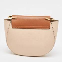 Chloe Peach/Brown Pebbled Leather Medium Drew Shoulder Bag