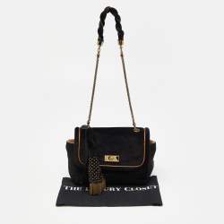 Pre Owned Chloe Black/Gold Velvet Metal Detail Flap Bag