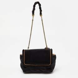 Pre Owned Chloe Black/Gold Velvet Metal Detail Flap Bag