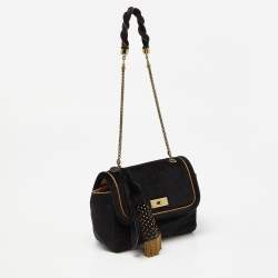 Pre Owned Chloe Black/Gold Velvet Metal Detail Flap Bag