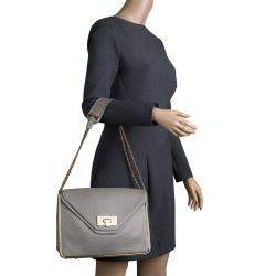 Chloe Grey Pebbled Leather Medium Sally Flap Shoulder Bag