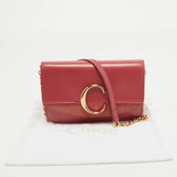 Pre Owned Chloe Pink Leather and Suede C Chain Clutch