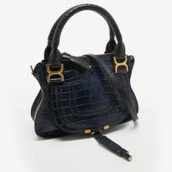 Chloe Navy Blue Croc Embossed Leather Marcie Hobo