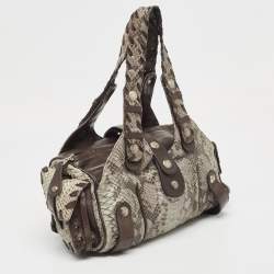 Pre Owned Chloe Dark Brown/Grey Python and Leather Silverado Satchel