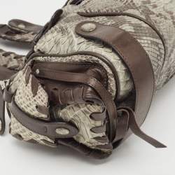 Pre Owned Chloe Dark Brown/Grey Python and Leather Silverado Satchel