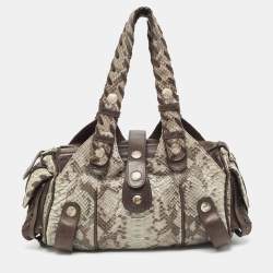 Pre Owned Chloe Dark Brown/Grey Python and Leather Silverado Satchel