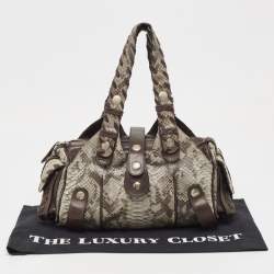 Pre Owned Chloe Dark Brown/Grey Python and Leather Silverado Satchel