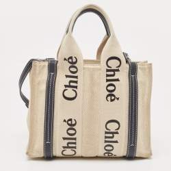 Pre Owned Chloe Beige/Black Canvas and Leather Small Woody Tote
