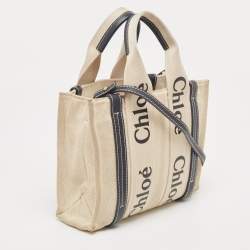 Pre Owned Chloe Beige/Black Canvas and Leather Small Woody Tote