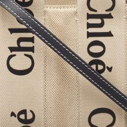 Pre Owned Chloe Beige/Black Canvas and Leather Small Woody Tote