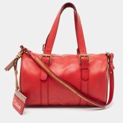 Chloe Red/Brown Leather Buckle Duffel Bag