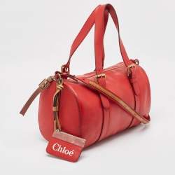 Chloe Red/Brown Leather Buckle Duffel Bag