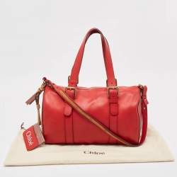 Chloe Red/Brown Leather Buckle Duffel Bag