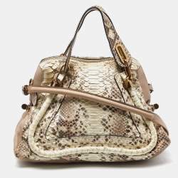 Pre Owned Chloe Beige Python and Leather Medium Paraty Satchel