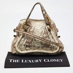 Pre Owned Chloe Beige Python and Leather Medium Paraty Satchel