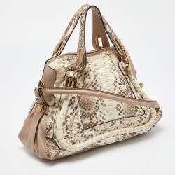 Pre Owned Chloe Beige Python and Leather Medium Paraty Satchel