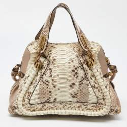 Pre Owned Chloe Beige Python and Leather Medium Paraty Satchel