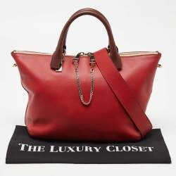 Pre Owned Chloe Red/Brown Leather Medium Baylee Tote