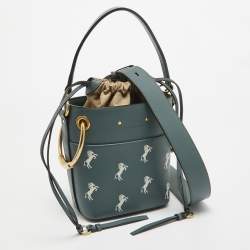 Pre Owned Chloe Blue/Beige Leather Mini Roy Horse Embroidered Bucket Bag