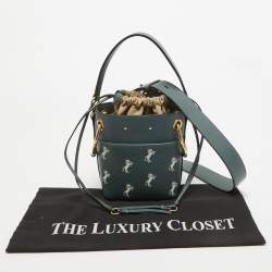 Pre Owned Chloe Blue/Beige Leather Mini Roy Horse Embroidered Bucket Bag