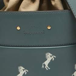 Pre Owned Chloe Blue/Beige Leather Mini Roy Horse Embroidered Bucket Bag