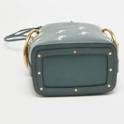 Pre Owned Chloe Blue/Beige Leather Mini Roy Horse Embroidered Bucket Bag
