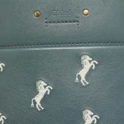 Pre Owned Chloe Blue/Beige Leather Mini Roy Horse Embroidered Bucket Bag