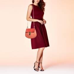 Pre Owned Chloe Two Tone Orange Leather Medium Drew Shoulder Bag