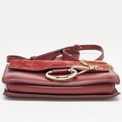 Chloe Burgundy Leather and Suede Small Faye Shoulder Bag