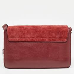 Chloe Burgundy Leather and Suede Small Faye Shoulder Bag