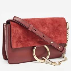 Chloe Burgundy Leather and Suede Small Faye Shoulder Bag