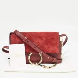 Chloe Burgundy Leather and Suede Small Faye Shoulder Bag