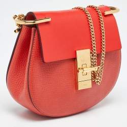 Chloe Orange Leather Small Drew Shoulder Bag