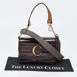 Pre Owned Chloe Tri Color Croc Embossed Leather C Top Handle Bag