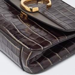 Pre Owned Chloe Tri Color Croc Embossed Leather C Top Handle Bag