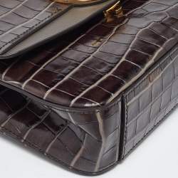 Pre Owned Chloe Tri Color Croc Embossed Leather C Top Handle Bag