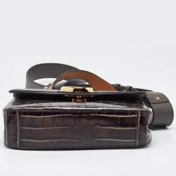Pre Owned Chloe Tri Color Croc Embossed Leather C Top Handle Bag
