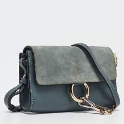 مملوكة مسبقًا Chloe Blue Leather and Suede Mini Faye Crossbody Bag