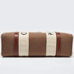 Pre Owned Chloe Brown/Beige Wool and Leather Medium Woody Tote