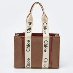 Pre Owned Chloe Brown/Beige Wool and Leather Medium Woody Tote