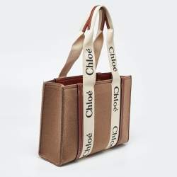 Pre Owned Chloe Brown/Beige Wool and Leather Medium Woody Tote