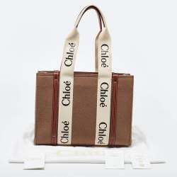 Pre Owned Chloe Brown/Beige Wool and Leather Medium Woody Tote