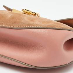 Pre Owned Chloe Two Tone Peach Leather and Suede Medium Drew Shoulder Bag