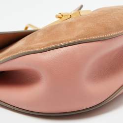 Pre Owned Chloe Two Tone Peach Leather and Suede Medium Drew Shoulder Bag