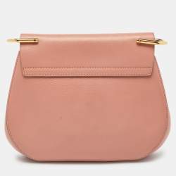 Pre Owned Chloe Two Tone Peach Leather and Suede Medium Drew Shoulder Bag