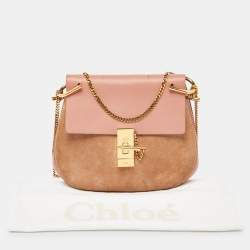 Pre Owned Chloe Two Tone Peach Leather and Suede Medium Drew Shoulder Bag