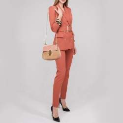 Pre Owned Chloe Two Tone Peach Leather and Suede Medium Drew Shoulder Bag