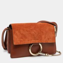 Chloe Brown Leather and Suede Small Faye Shoulder Bag